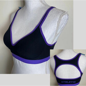 SIZE 34B Youmita Athletic Sports Bra PADDED Wireless Keyhole Racerback BLCK-PURP